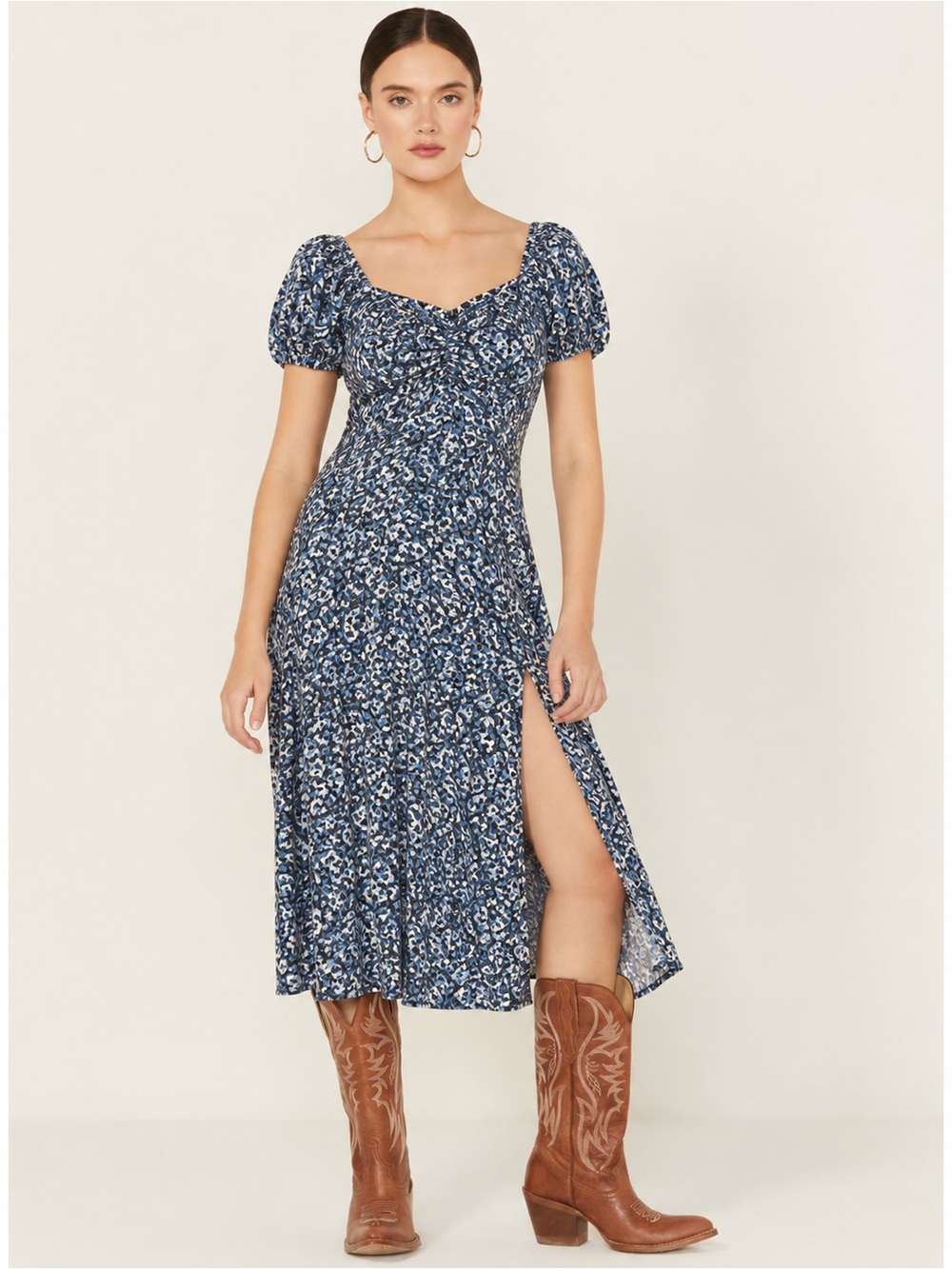 Idyllwind Miranda Lambert Beth Blue Print Smocked Midi Dress M